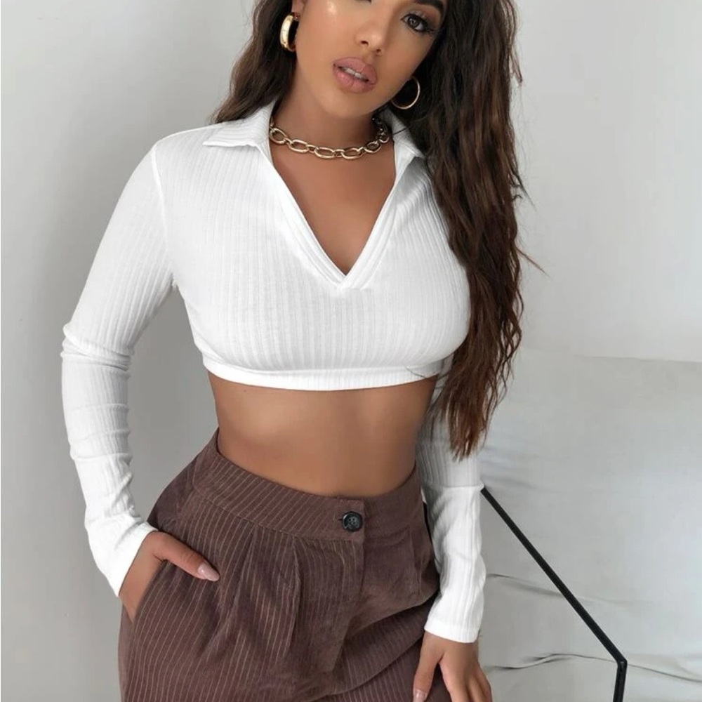Shein rib- knit crop top with collar